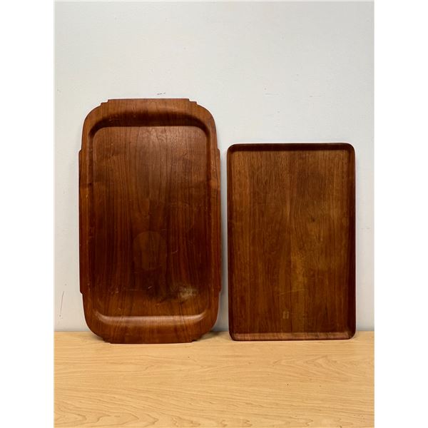 2 Large Wooden (Teak?) Serving Trays as pictured - Larger approx: 26.5x15.5"