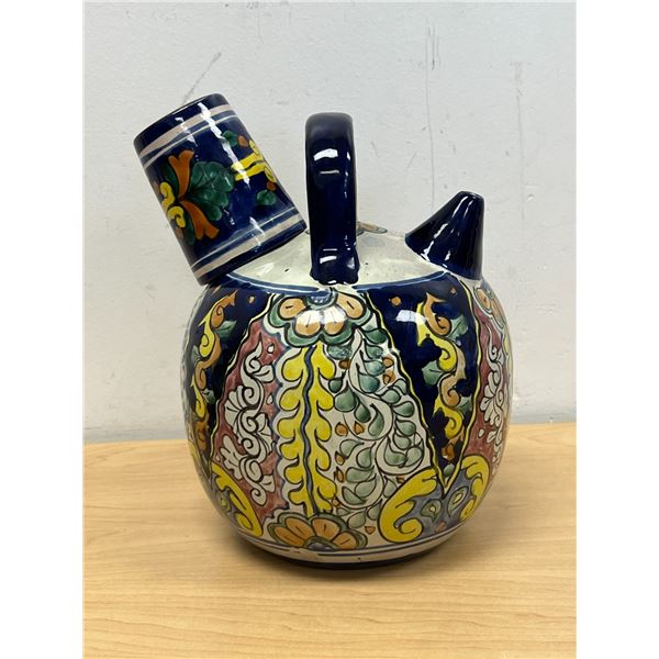 Talavera Pottery Hand Painted Decorative Pitcher & Cup as pictured 9.5"T 7"W