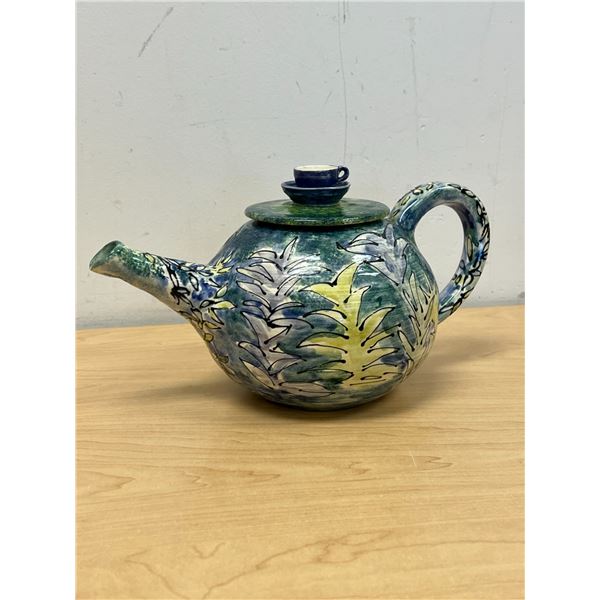 Artist Signed Studio Art Pottery Teapot - Approx: 6"T 11.5" W - see all photos