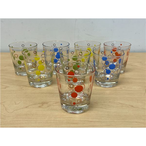 8 Vintage Atomic Dots Drinking Glasses - Vintage Barware 3.25"T