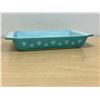 Image 2 : English Pyrex Turquoise Snowflake spacesaver - small chip, see all photos - 11.25x6.75"