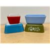 Image 1 : 4 Pyrex Refrigerator Dishes as pictured - 3 Butter size and One smaller with lid, see photos
