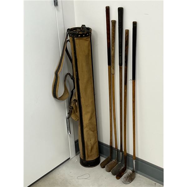 Antique Wood Shaft Golf Clubs With Bag as pictured - see all photos for details