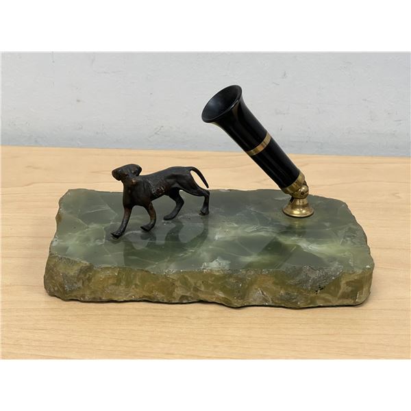 Vintage Cast Hunting Dog on Stone Base Pen Holder - it's a beauty!