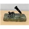 Image 1 : Vintage Cast Hunting Dog on Stone Base Pen Holder - it's a beauty!
