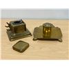Image 1 : 2 Vintage Brass Inkwells Ink Wells as pictured - one lid is loose/broken - see all photos