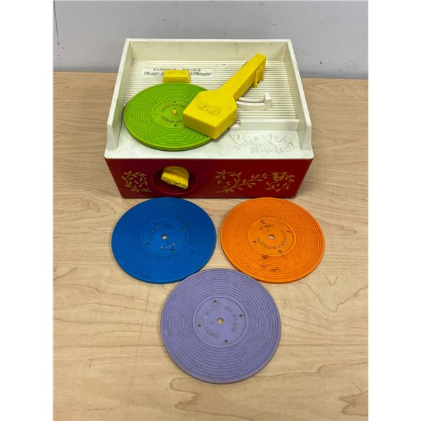 Vintage Fisher Price Music Box Record Player & 4 Records - works, see all photos