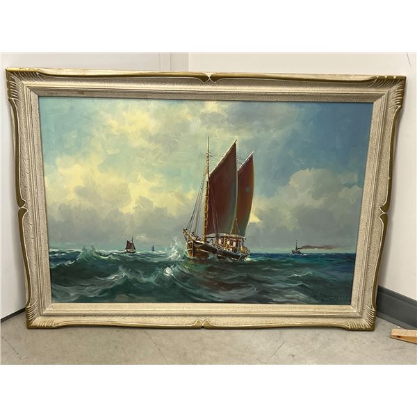 Signed Original Nautical Painting - Larger - Frame 43.5x31.5"
