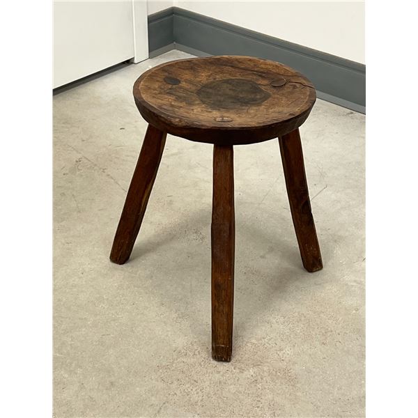 Antique Primitive 3 Legged Stool / Plant Stand - seat approx 10.5" wide & 14.25"T