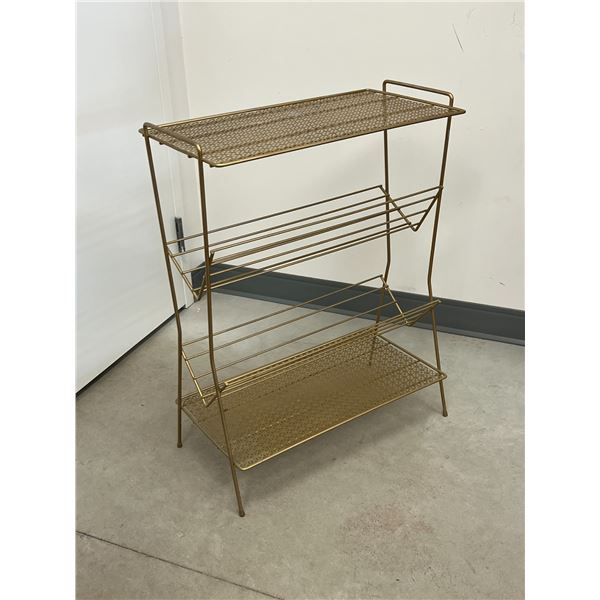 Vintage Punched Metal Stand / Bookshelf - approx: 24x12.5" & 32"T