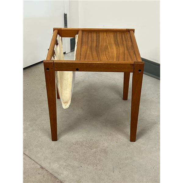 Teak Side Table / Magazine Rack Holder - see all photos for condition Approx: 17.5" square