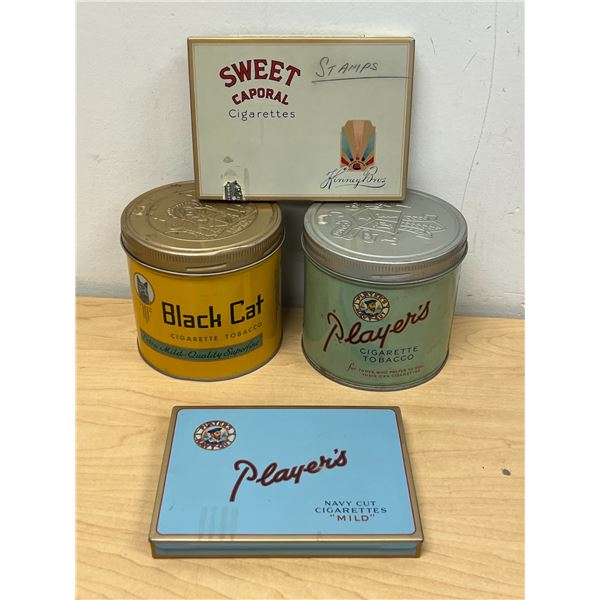 4 Player's / Black Cat / Sweet Caporal Tobacco Cigarette Tins as pictured