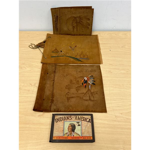 3 Vintage First Nations Leather Photo Books & 1935 Picture Book - Large leather 9x11"