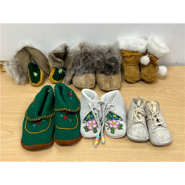 6 Pairs Leather Beaded & Similar Infant Childs Shoes - various sizes as pictured