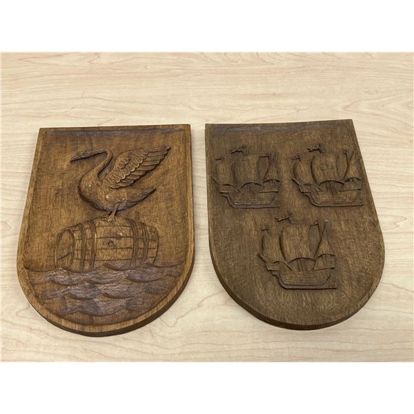 2 Karl Braun (Germany) Wooden Relief Carvings - about 10x7"