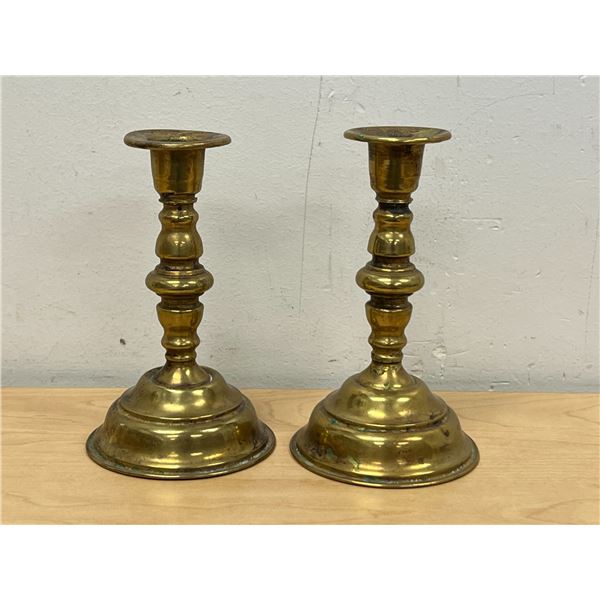 2 Vintage Brass Candle Stick Holders - About 5.5" - see photos