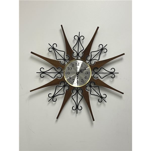 AS IS - Vintage Welby Starburst Wood / Iron Wall Clock 25"