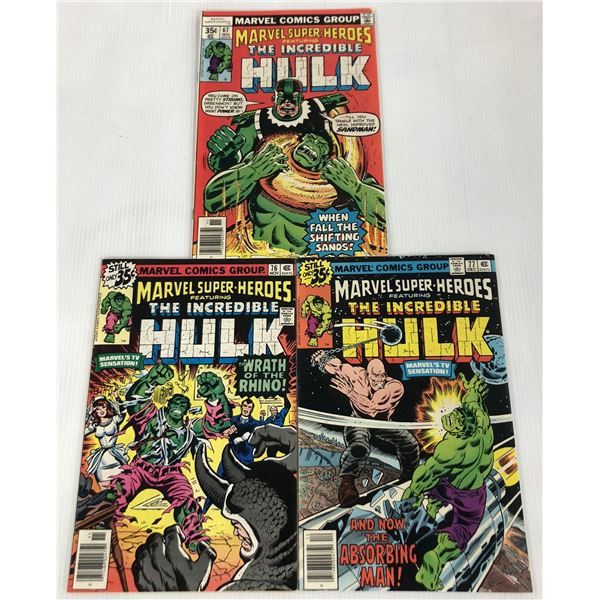 Marvel Comics Marvel Super-Heroes Featuring The Incredible Hulk 35 Cent Comic Lot of 3