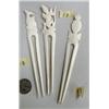 Image 1 : Lot of 3 orderb forks- 6-1/2" long carved out of bone: one has fish, one has gecko, one has pineappl