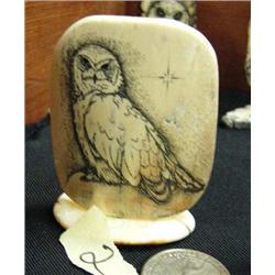 2-1/2" mammoth ivory scrimshawed snow owl by Homer Cole (114)