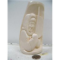 6-1/2" mammoth ivory relief carved Eskimo drummer by Richard Miller (114)