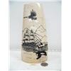 Image 1 : 9" chunk of scrimshawed mammoth ivory done by Homer Cole of ship, 2 killer whales and an eagle (114)