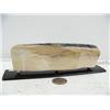 Image 4 : Mammoth ivory bark 6-1/2" long by Homer Cole scrimshaw of sailing ship, 4 killer whales mounted on b