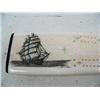 Image 2 : 16-1/2" white walrus ivory scrimshawed cribbage board by Homer Cole- has pod of 5 killer whales, an 
