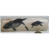 Image 1 : Mammoth ivory 7" long cribbage board by Homer Cole scrimshawed with 2 whales (114)