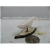 Image 1 : 2-1/2" white walrus ivory whale mounted on fossilized ivory by Iglaak of Koyuk, AK (114)