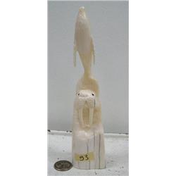 8" ivory totem with whale, walrus, and man by Iglaak from Koyuk on white walrus ivory (114)