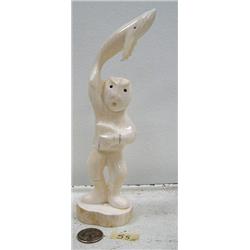 8" dancer with whales carved from white walrus ivory by Iglaak (114)