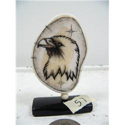 3" white walrus ivory scrimshawed eagle mounted on baleen (114)