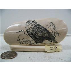 4" mammoth ivory scrimshawed owl by Homer Cole (114)