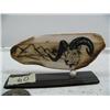 Image 1 : 3-3/4" scrimshawed fossilized walrus ivory mounted on baleen of dall sheep by Homer Cole (114)