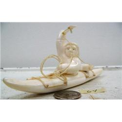 6-1/2" white walrus ivory kayaker (114)