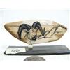Image 1 : 3-3/4" fossilized ivory walrus scrimshawed with dall sheep mounted on baleen by Homer Cole (114)