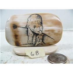 3-1/2" scrimshawed mammoth ivory by Homer Cole of 2 bears (114)