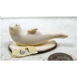 2-3/4" carved mammoth ivory seal mounted on fossilized walrus ivory by Iglaak of Koyuk (114)