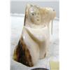 Image 4 : 2" fossilized walrus ivory carving of walrus, whale's tail, and man by Iglaak of Koyuk (114)