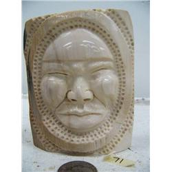 4" x 3-1/2" relief carved mammoth ivory Eskimo face by Richard Miller (114)
