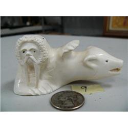 3-1/2" polar bear, man, walrus out of mammoth ivory Iglaak from Koyuk, AK (114)