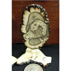 CHOICE on 4 scrimshawed fossilized ivory done by Homer Cole- 3" height: 2 polar bears (114)