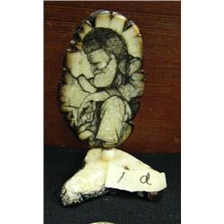 CHOICE on 4 scrimshawed fossilized ivory done by Homer Cole- 3" height: prospector (114)