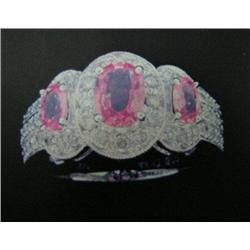 Pink Sapphire and Diamond Lady's Ring, 14 K white gold- pink sapphires are oval, faceted, approx. 1.