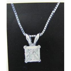 Diamond Pendant and Chain, 14 K white gold- diamond is princess cut, approx. 0.53 carats, Si3 clarit