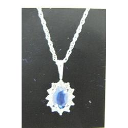 Sapphire and Diamond Pendant and Chain, 14 K white gold- sapphire is oval, faceted, approx. 0.50 car