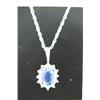 Image 1 : Sapphire and Diamond Pendant and Chain, 14 K white gold- sapphire is oval, faceted, approx. 0.50 car