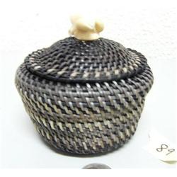 5" baleen basket with walrus ivory man's face finial by Julian Rentgiger from Barrow, Alaska, 547f (