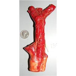 Carved red coral branch with oriental design (3)